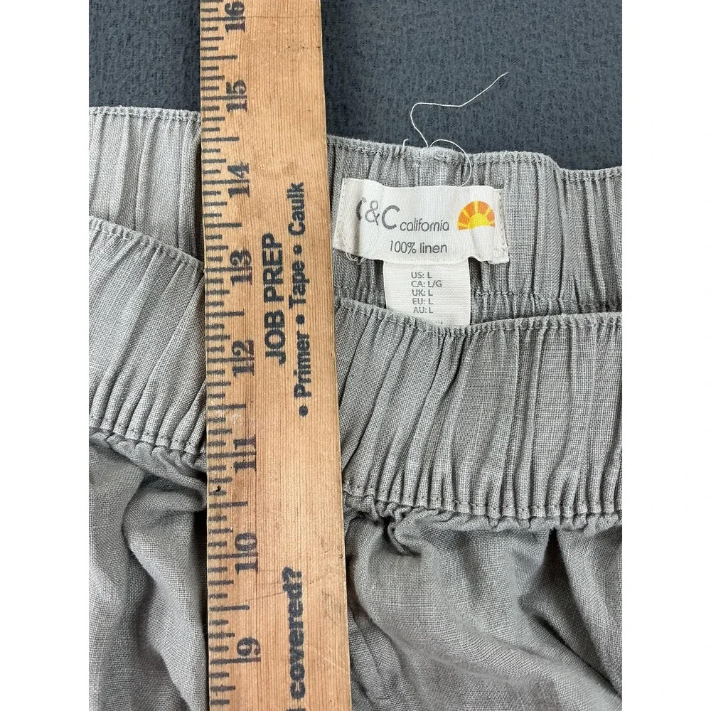 C&C California Pants Womens L Gray Linen Cargo Relaxed Elastic Waist Casual
